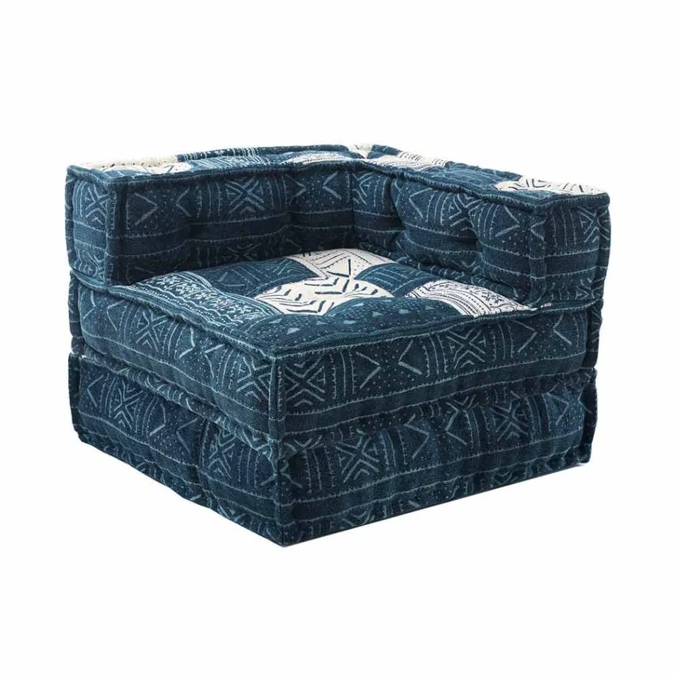 Chaise Longue Armchair of Ethnic Design in Patchwork Cotton, for Living Room - Fiber Viadurini