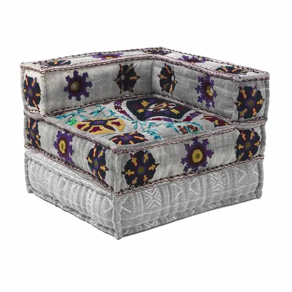 Chaise Longue Armchair of Ethnic Design in Patchwork Cotton, for Living Room - Fiber Viadurini