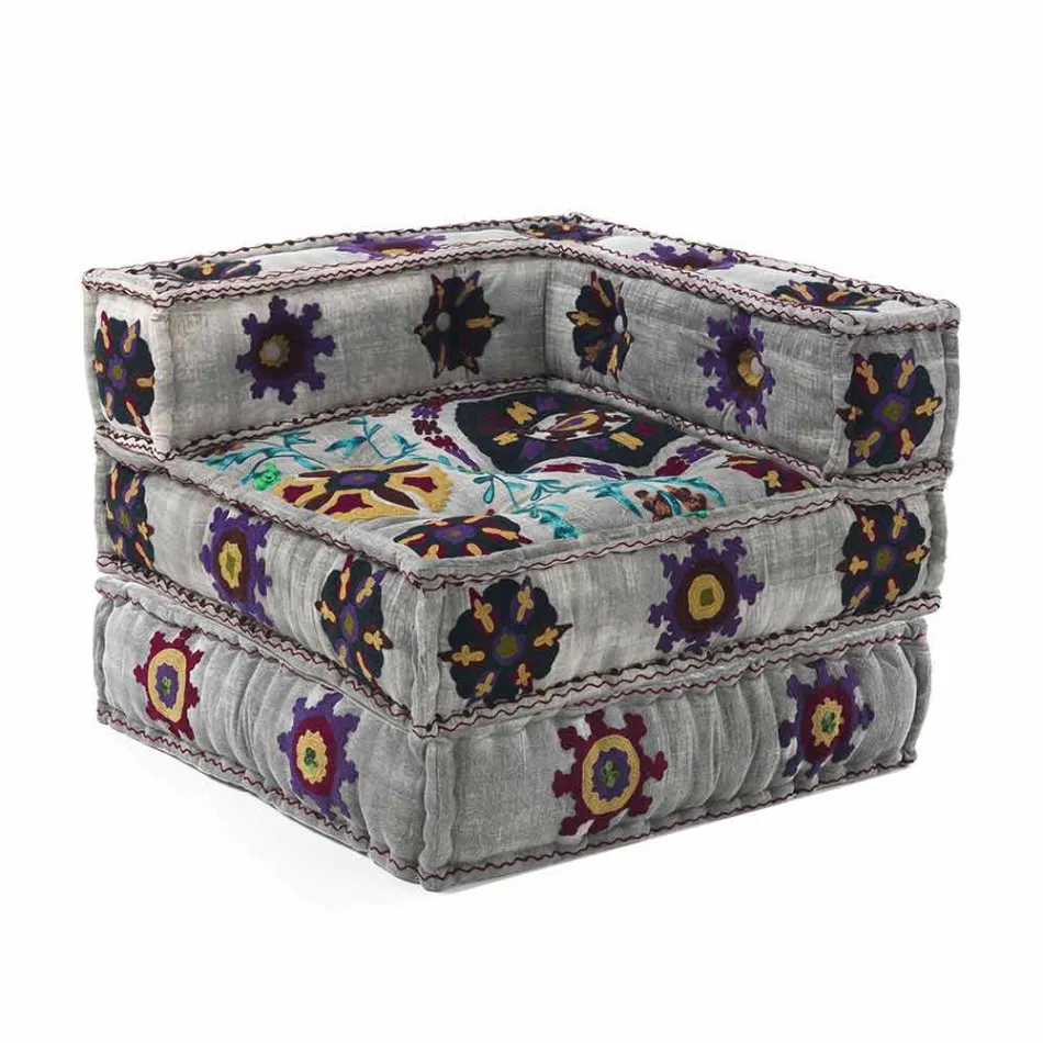 Chaise Longue Armchair of Ethnic Design in Patchwork Cotton, for Living Room - Fiber Viadurini