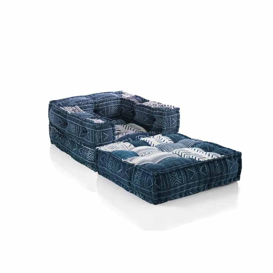 Ethnic Design Chaise Longue armchair in Gray or Blue Velvet - Fiber Viadurini