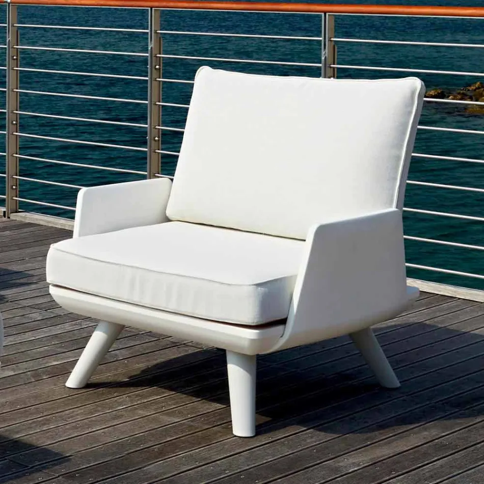 Upholstered Outdoor Armchair of White and Modern Design - Samurai by Myyour Viadurini