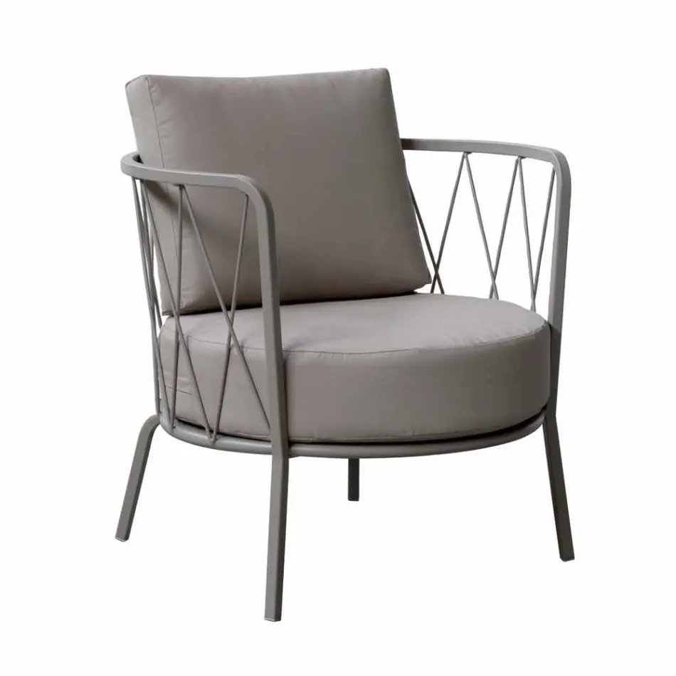 Modern Outdoor Armchair in Painted Metal and Fabric Made in Italy - Olma Viadurini