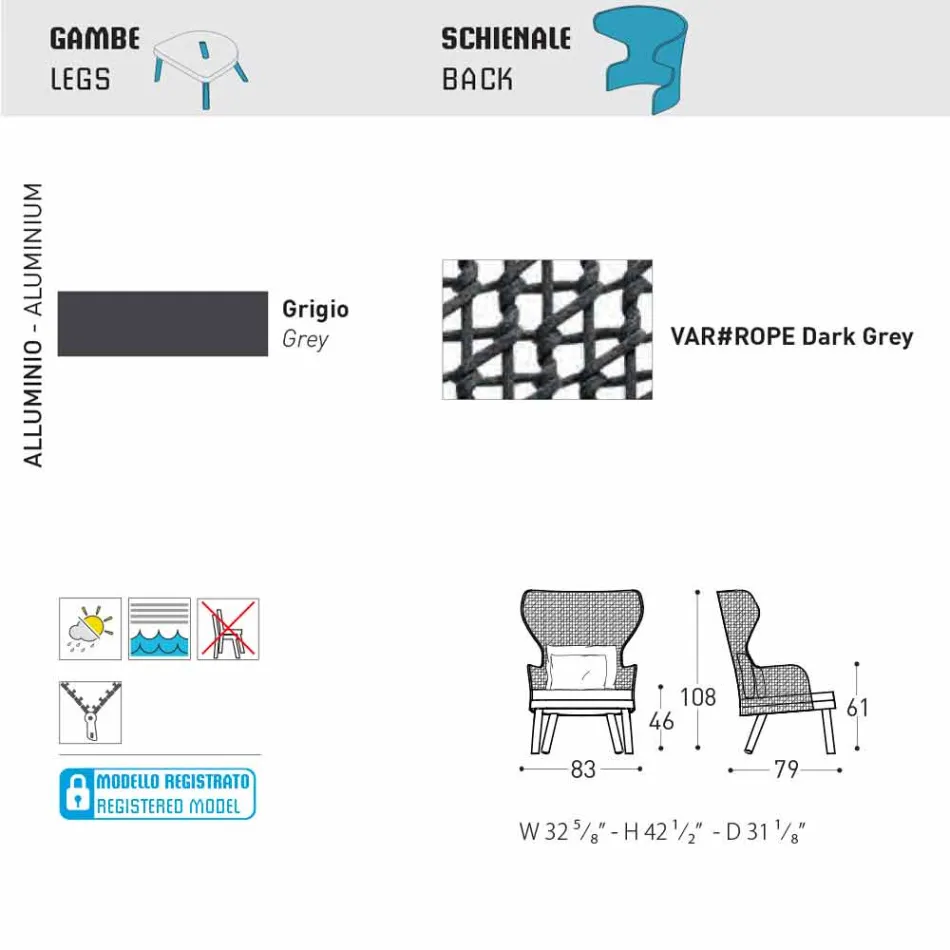 Varaschin Emma upholstered outdoor armchair of modern design Viadurini