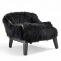 Classic leather low armchair Eli, with black fur, made in Italy
