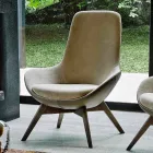 Living Room Armchair in Leather and Fabric with Wooden Base Made in Italy - Ama Viadurini