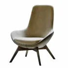 Living Room Armchair in Leather and Fabric with Wooden Base Made in Italy - Ama Viadurini