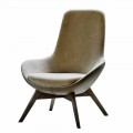 Living Room Armchair in Leather and Fabric with Wooden Base Made in Italy - Ama