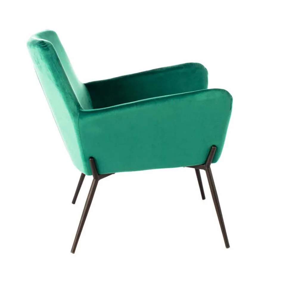 Modern Lounge Chair in Petrol Green Velvet and Black Metal - Toned Viadurini