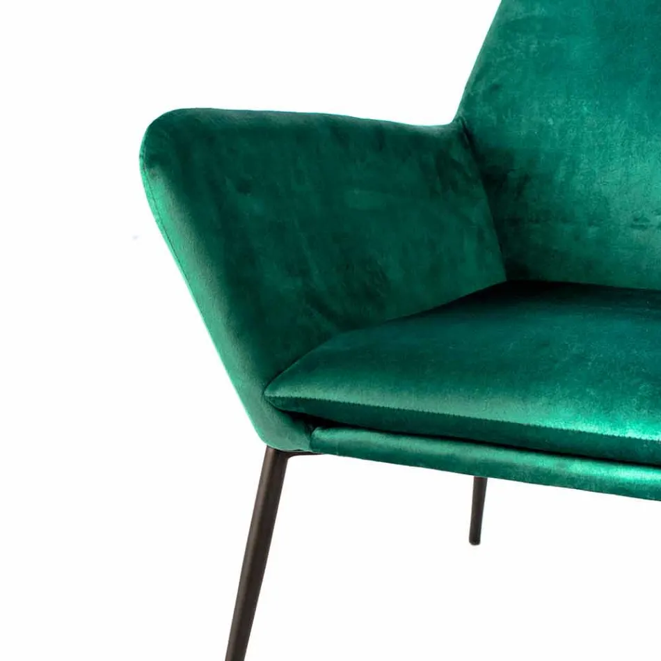 Modern Lounge Chair in Petrol Green Velvet and Black Metal - Toned Viadurini