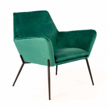 Modern Lounge Chair in Petrol Green Velvet and Black Metal - Toned Viadurini