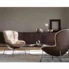 Living Room Armchair in Leather and Fabric with Chromed Base Made in Italy - Litchi Viadurini