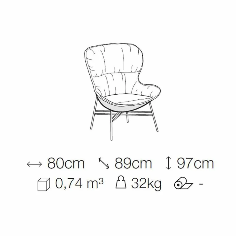 Living Room Armchair in Leather and Fabric with Chromed Base Made in Italy - Litchi Viadurini