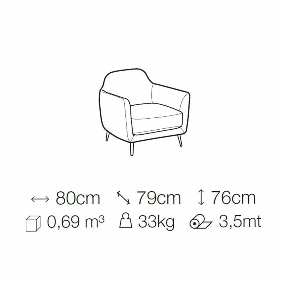 Living Room Armchair in Fabric with Metal Feet Made in Italy - Cherry Viadurini