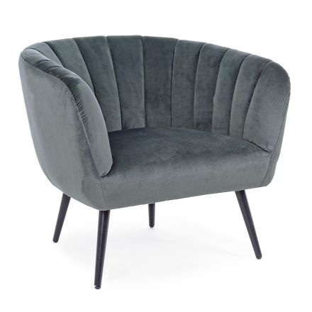 Armchair in Steel and Gray or Blue Velvet Scandinavian Design - Hilary Viadurini