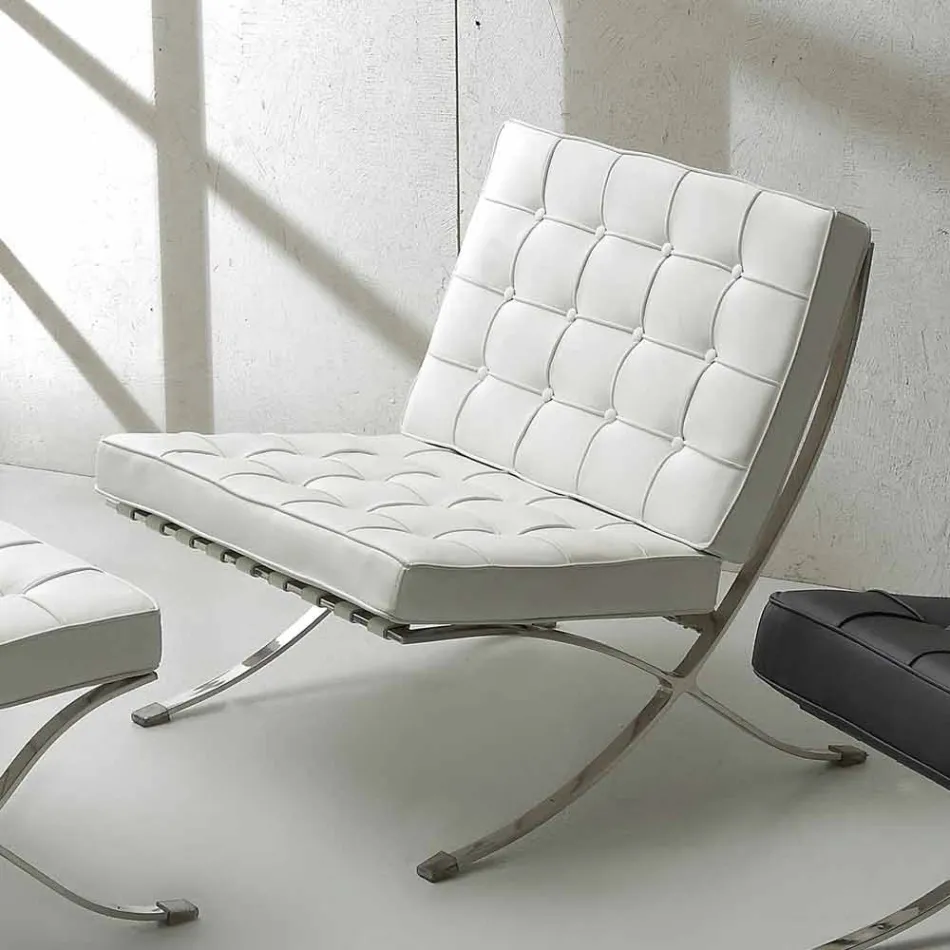 Eco-leather armchair with buttons and Morella chrome frame Viadurini