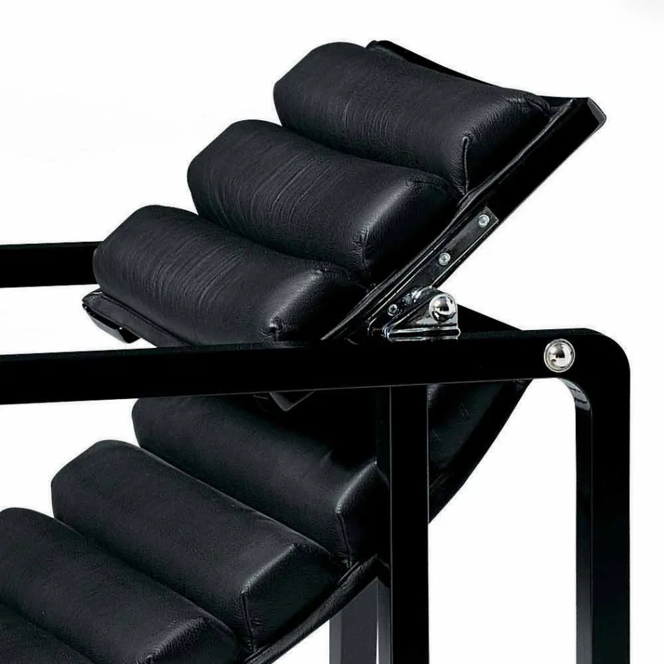 Modern Armchair in Glossy Black Lacquered Wood and Leather Made in Italy - Conga Viadurini