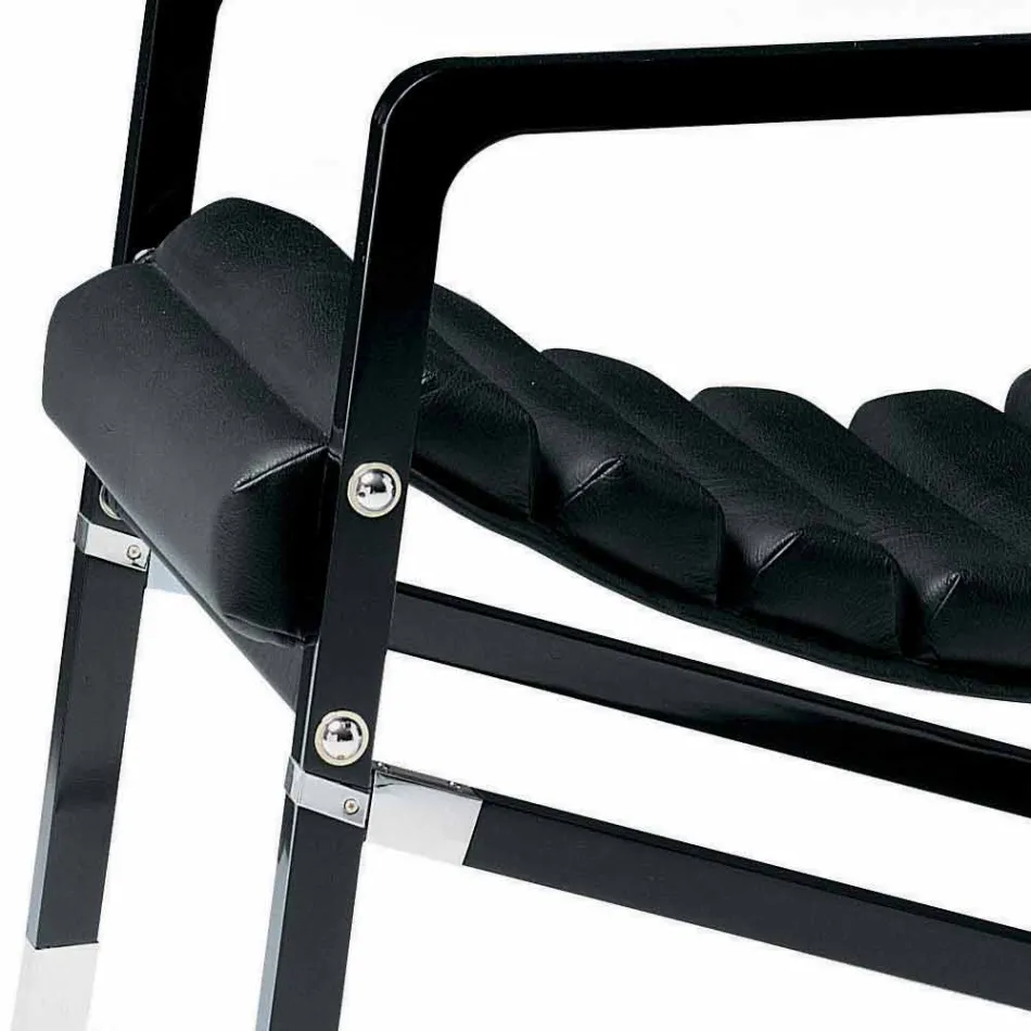 Modern Armchair in Glossy Black Lacquered Wood and Leather Made in Italy - Conga Viadurini