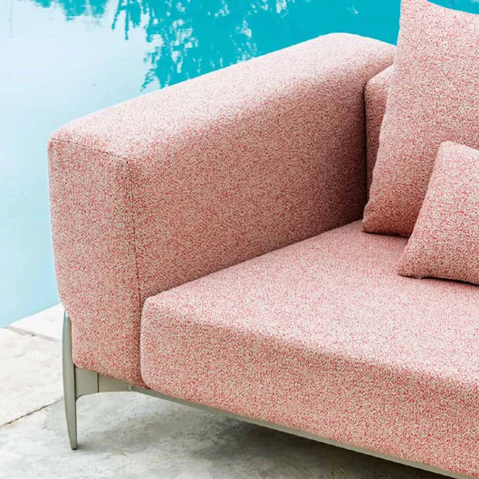 Relaxing Garden Armchair in Aluminum and Fabric, Design in 3 Finishes - Filomena Viadurini