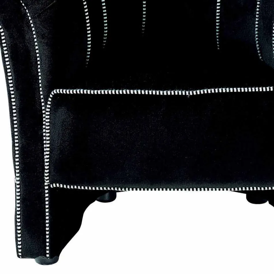 Lounge Armchair in Black Velvet with Contrast Stitching Made in Italy - Caster Viadurini