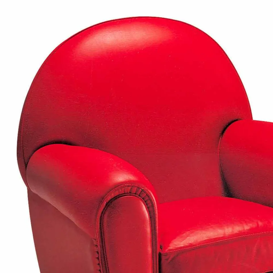 Living Room Armchair Covered in Leather with Wooden Feet Made in Italy - Pegolo Viadurini