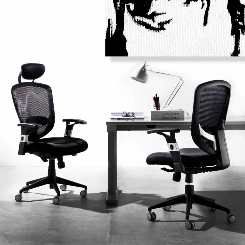 Semidirectional and Operational Modern Swivel Armchair in Black Reta - Simona Viadurini