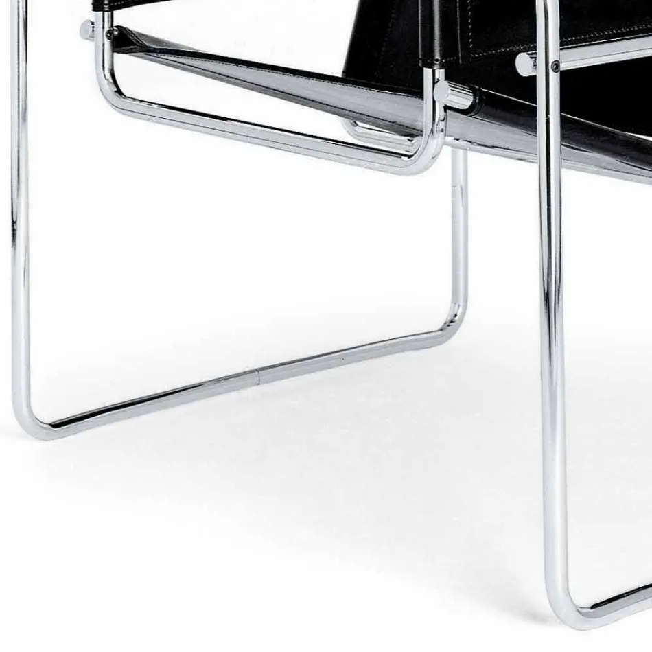 Leather Office Armchair with Chromed Steel Structure Made in Italy - Cefeo Viadurini