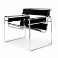 Leather Office Armchair with Chromed Steel Structure Made in Italy - Cefeo