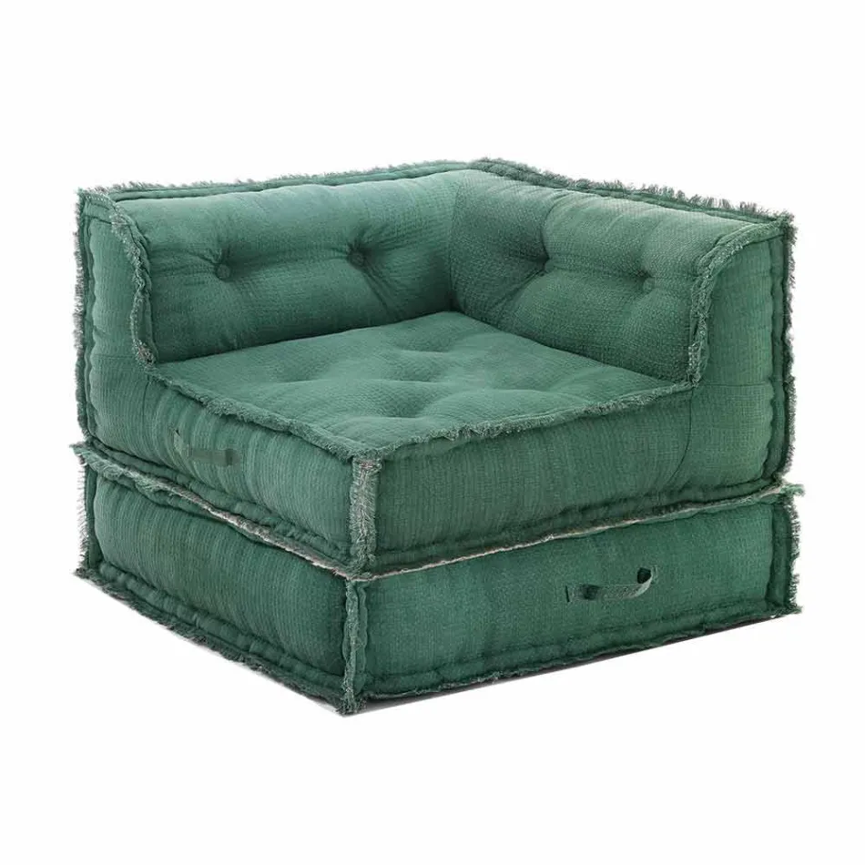 Corner Chaise Longue armchair in Gray, Green or Blue Cotton - Fiber Viadurini