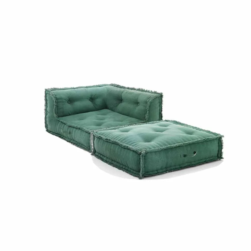 Corner Chaise Longue armchair in Gray, Green or Blue Cotton - Fiber Viadurini