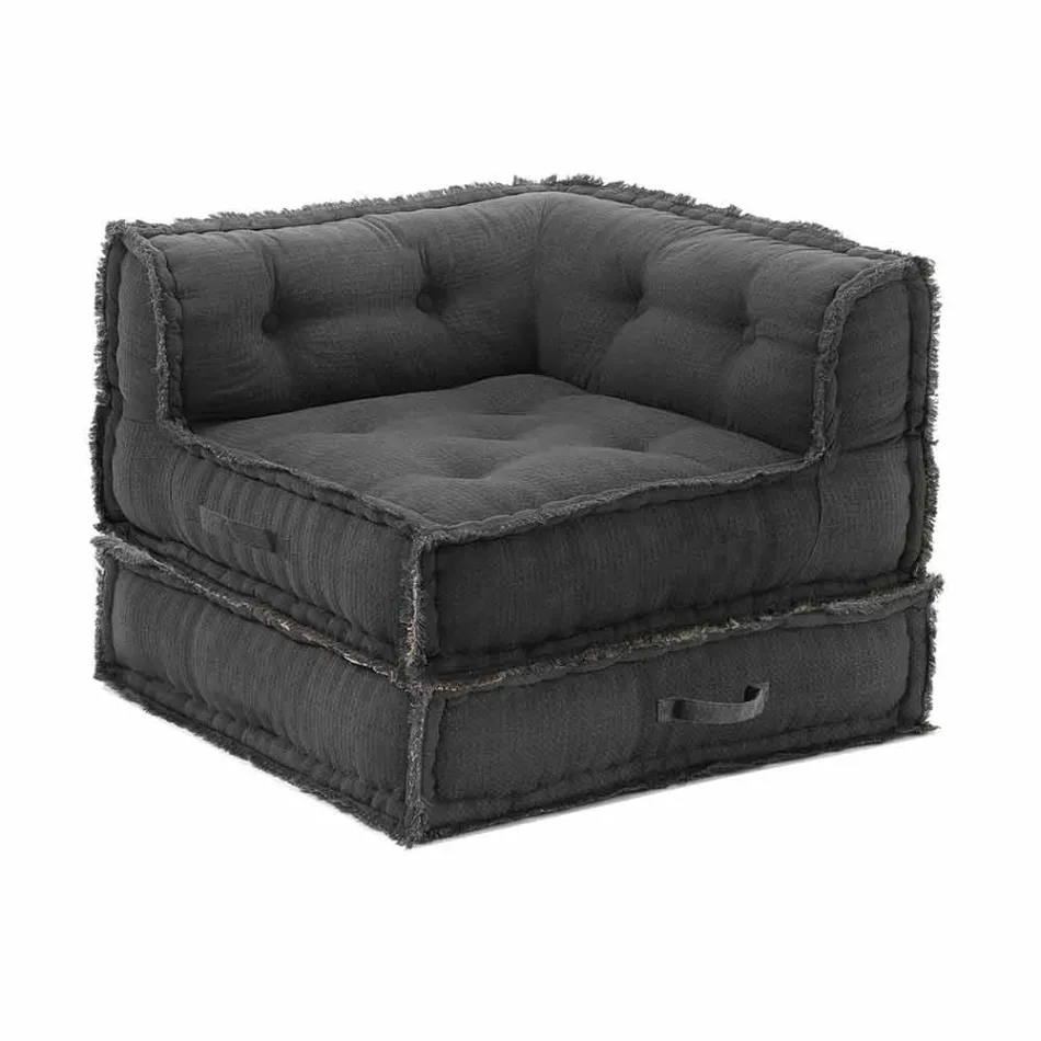 Corner Chaise Longue armchair in Gray, Green or Blue Cotton - Fiber Viadurini