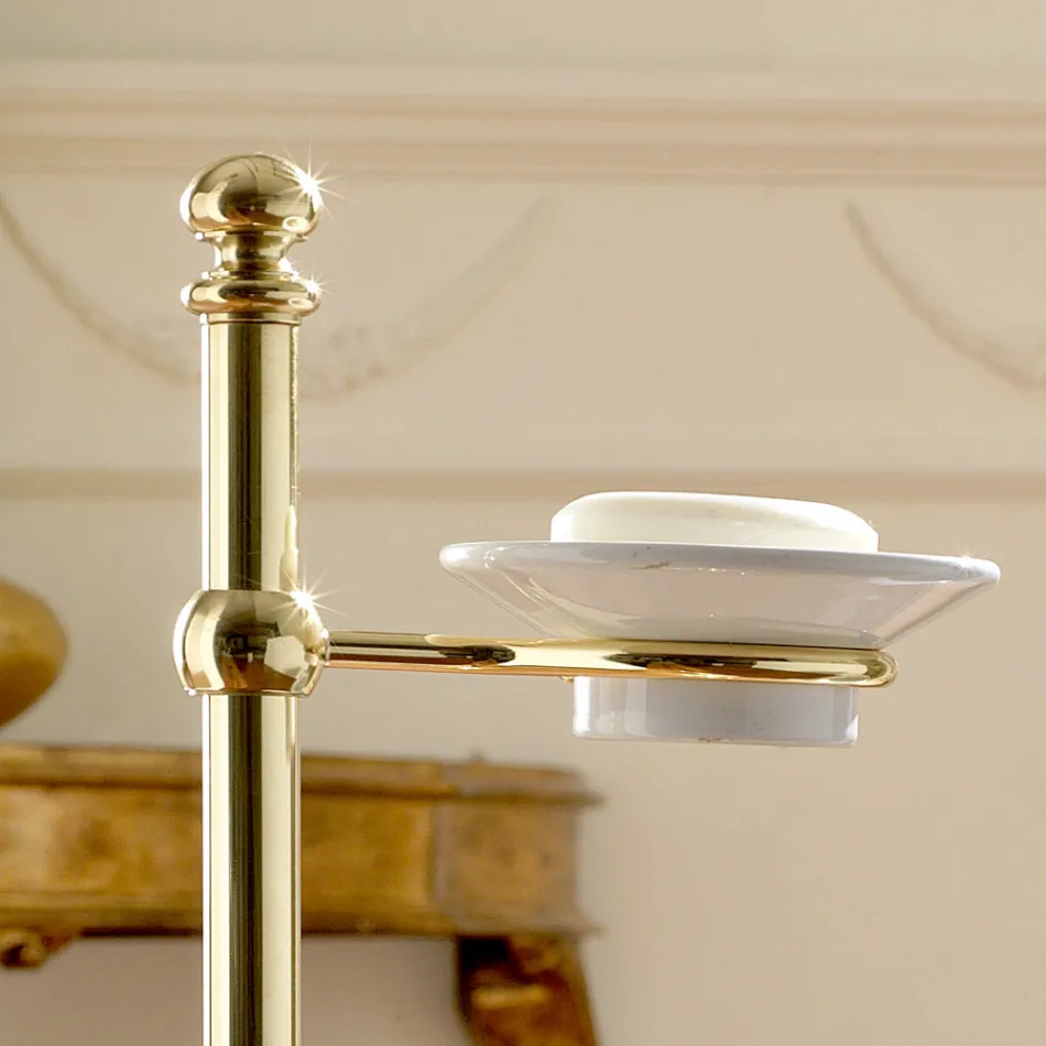 Floor Towel Holder with Vintage Brass and Ceramic Soap Dish - Rouen Viadurini