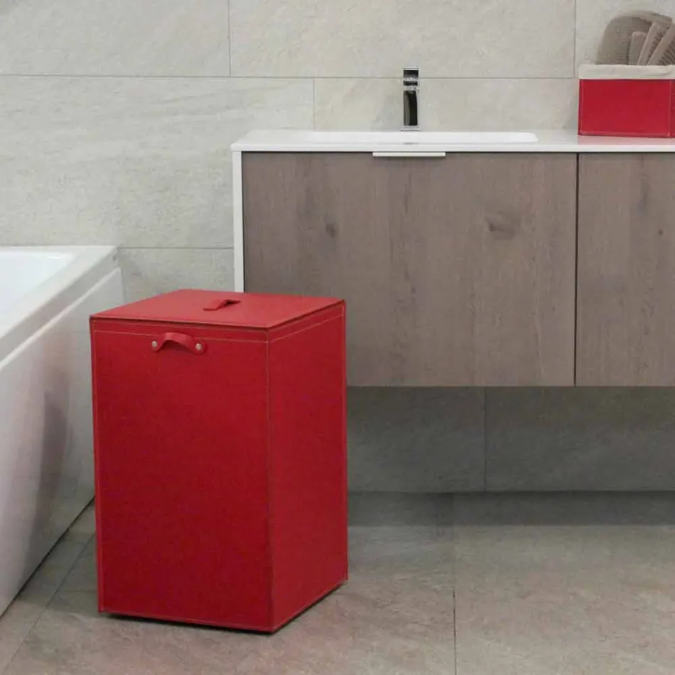 Leather laundry basket with square base David, made in Italy Viadurini