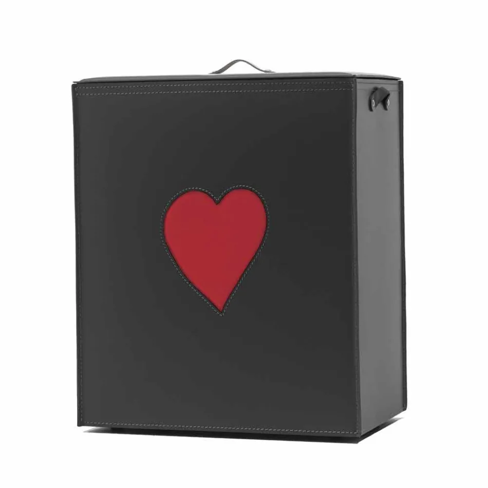 Contemporary leather laundry basket made in Italy Adele, heart insert Viadurini