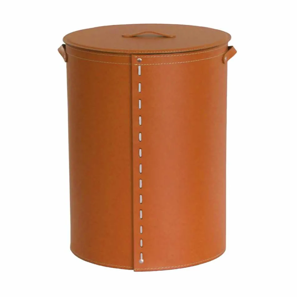 Oval laundry basket in Riky regenerated leather made in Italy Viadurini