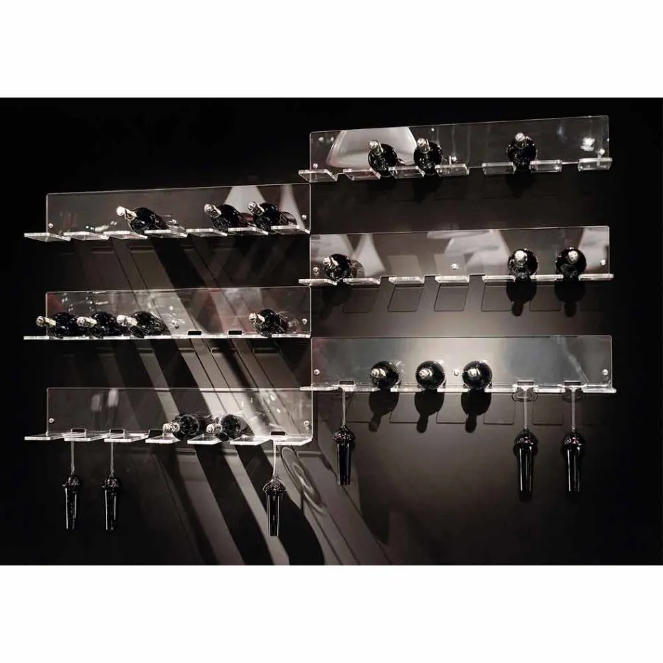 Wall Bottle Holder for 6 Bottles in Plexiglass Made in Italy - Canberra Viadurini