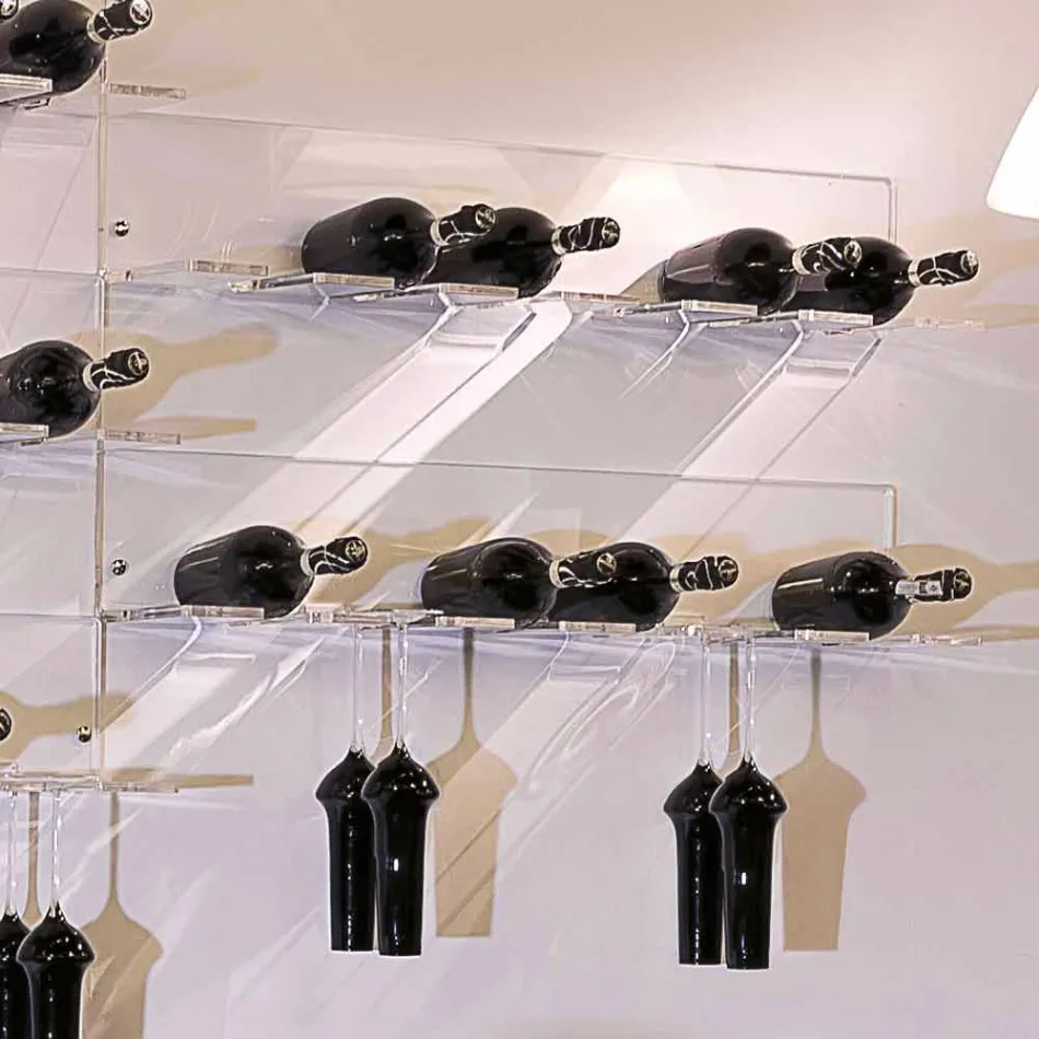 Wall Bottle Holder for 6 Bottles in Plexiglass Made in Italy - Canberra Viadurini