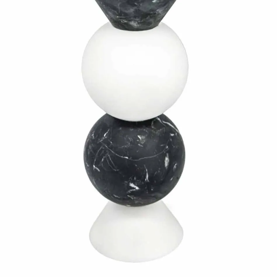 Tall Candle Holder in White, Black and Brass Marble Made in Italy - Bram Viadurini