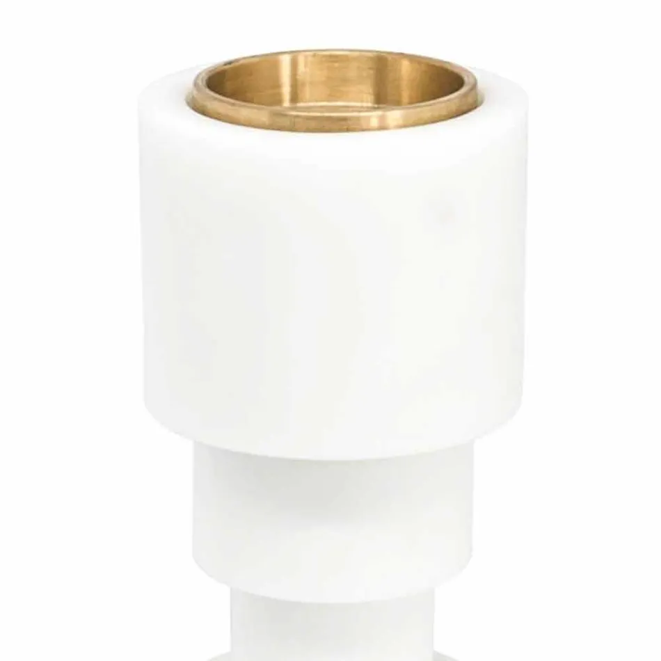 Low Candle Holder in White Carrara Marble and Brass Made in Italy - Benton Viadurini