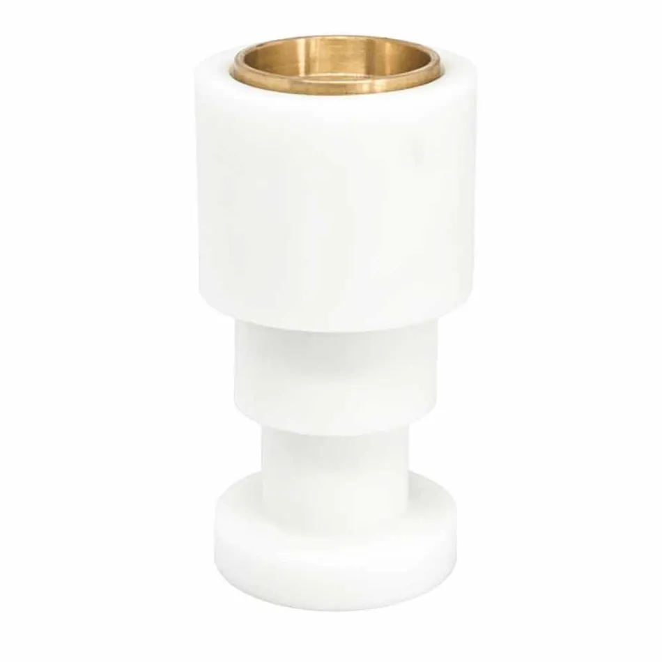 Low Candle Holder in White Carrara Marble and Brass Made in Italy - Benton Viadurini
