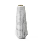 Design Candle Holder in Striped White Carrara Marble and Brass - Amenia Viadurini