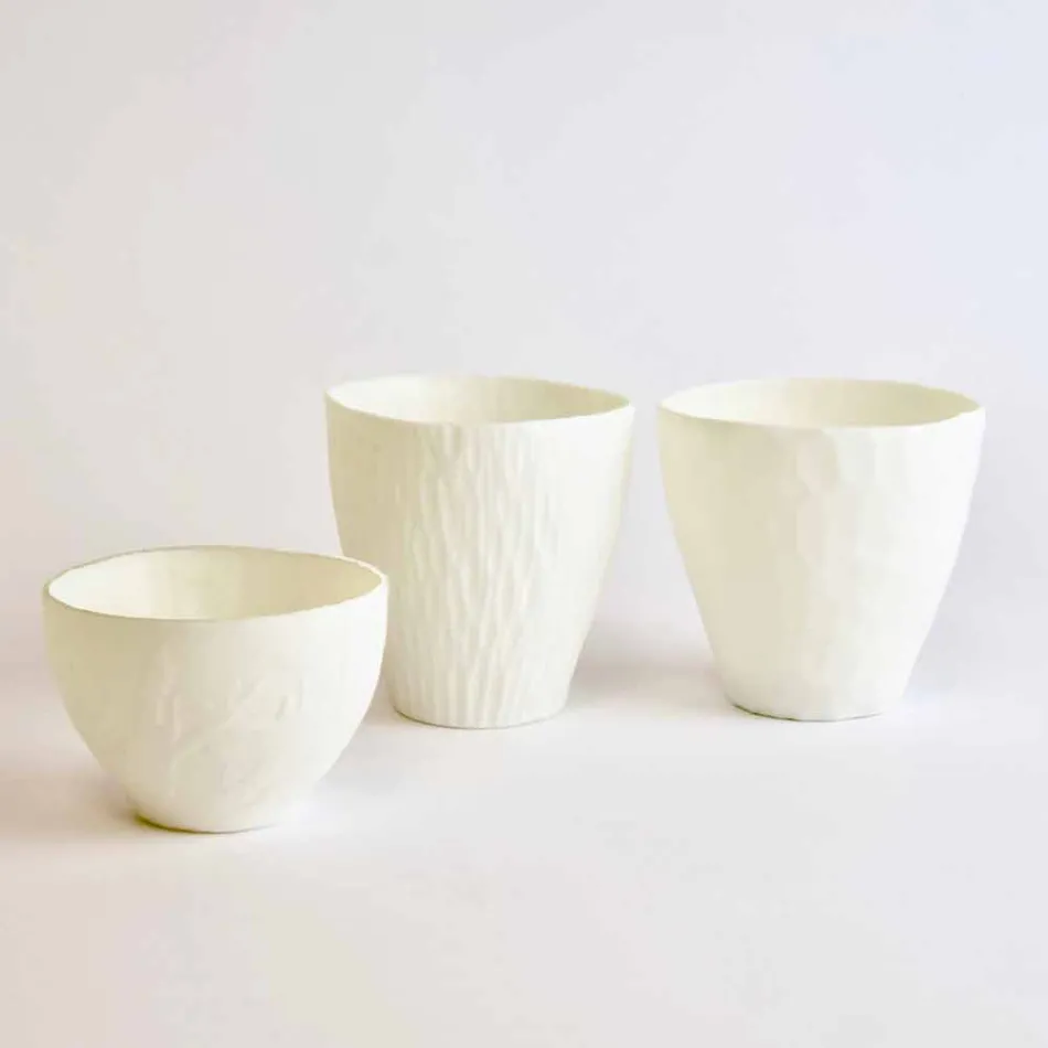 Design Candle Holder in Decorated White Porcelain 3 Pieces - Arcireale Viadurini