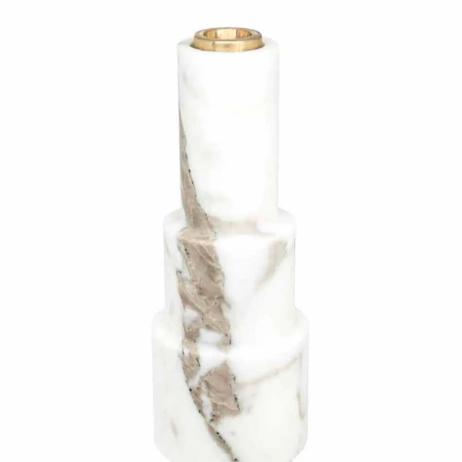 Modern Candle Holder in White Carrara Marble and Brass Made in Italy - Allan Viadurini