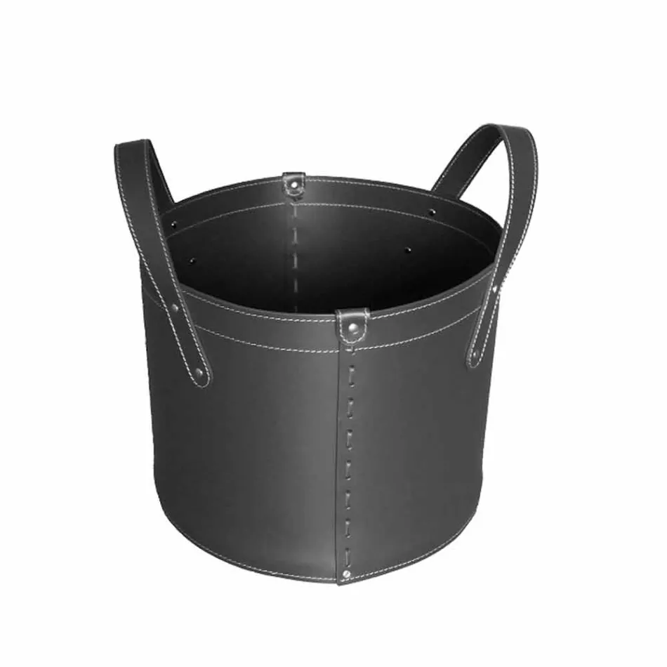 Cylindrical log holder in regenerated leather with Tonda Firestyle wheels Viadurini