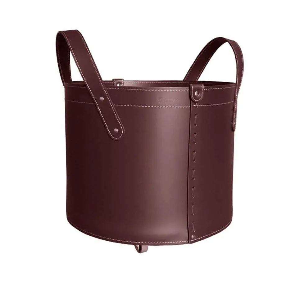 Cylindrical log holder in regenerated leather with Tonda Firestyle wheels Viadurini