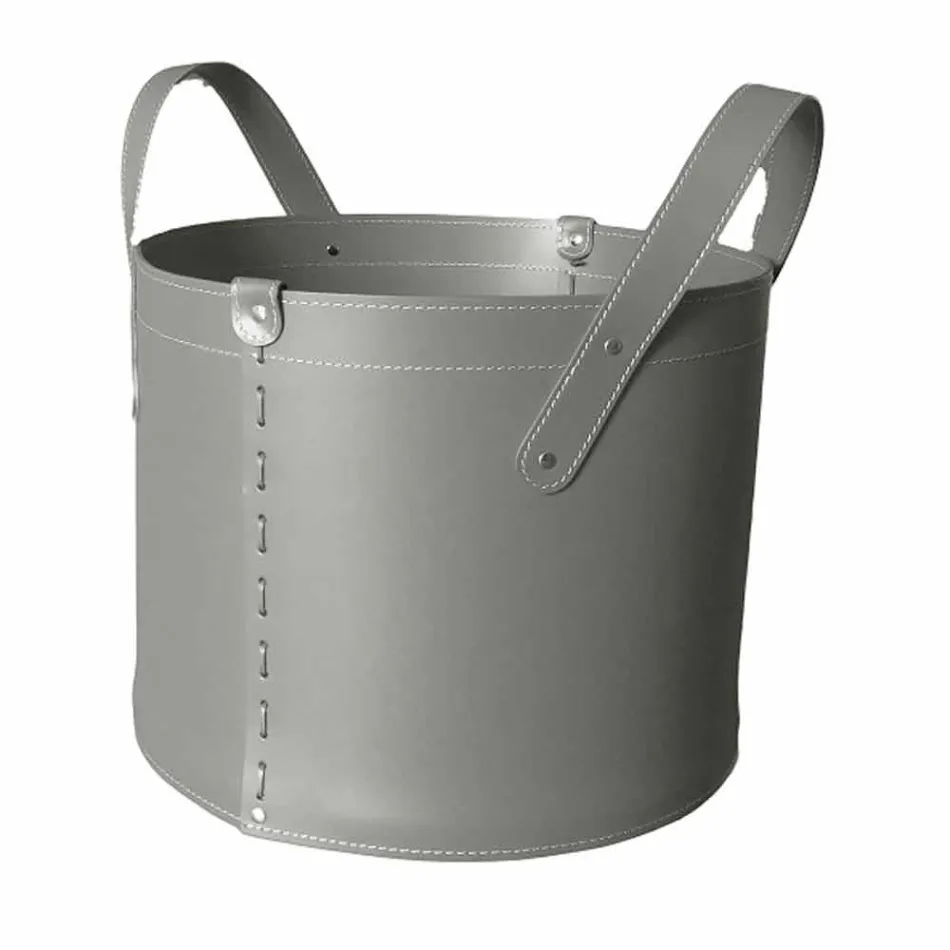 Cylindrical log holder in regenerated leather with Tonda Firestyle wheels Viadurini