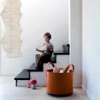 Cylindrical log holder in regenerated leather with Tonda Firestyle wheels Viadurini