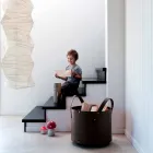 Cylindrical log holder in regenerated leather with Tonda Firestyle wheels Viadurini