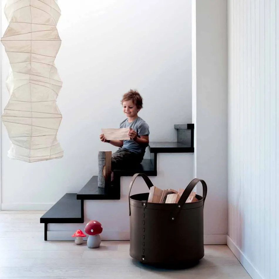 Cylindrical log holder in regenerated leather with Tonda Firestyle wheels Viadurini