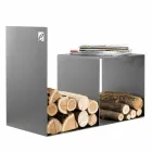 Indoor Wood Holder in Colored Steel with Coffee Table Made in Italy - Cecio Viadurini