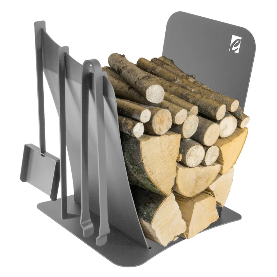 Indoor Firewood Holder in Steel with 3 Accessories Made in Italy - Nelumbo Viadurini